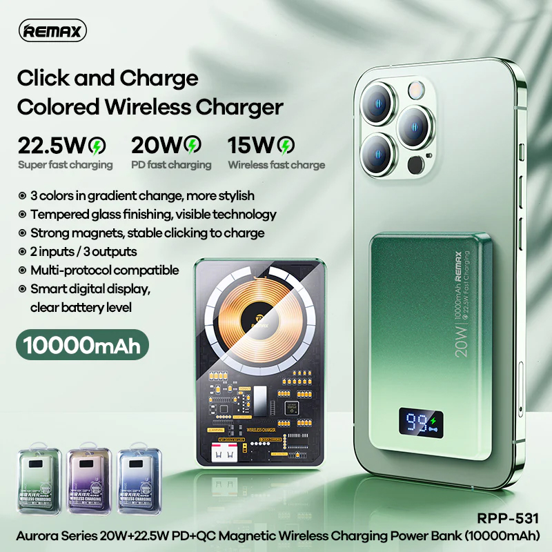 Remax Aurora Series 10000mAh Magnetic Wireless Power Bank(RPP-531)