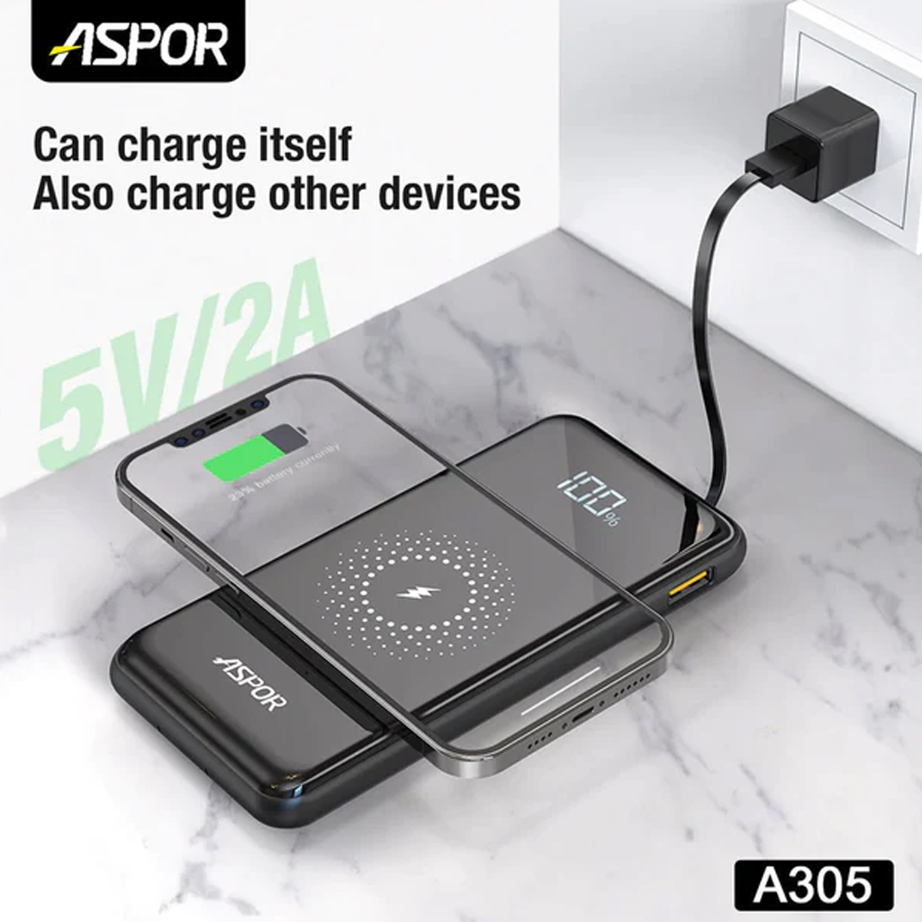 ASPOR A305 Power Bank 10000mAh Wireless