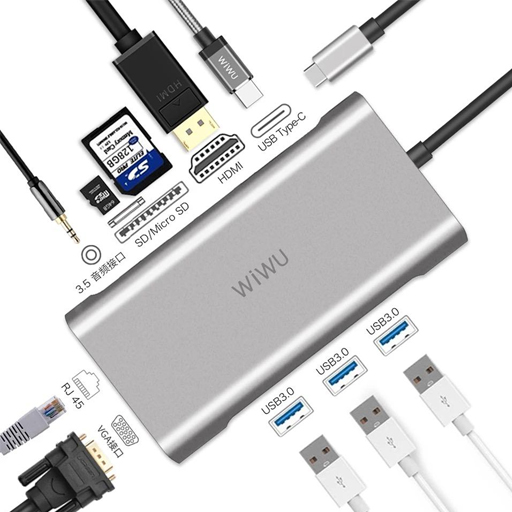 WiWU USB-C Hub [A10VHR] Apollo {HDMI/SD/3xUSB/RJ45/Type-C/VGA/MicroSD/Stereo}