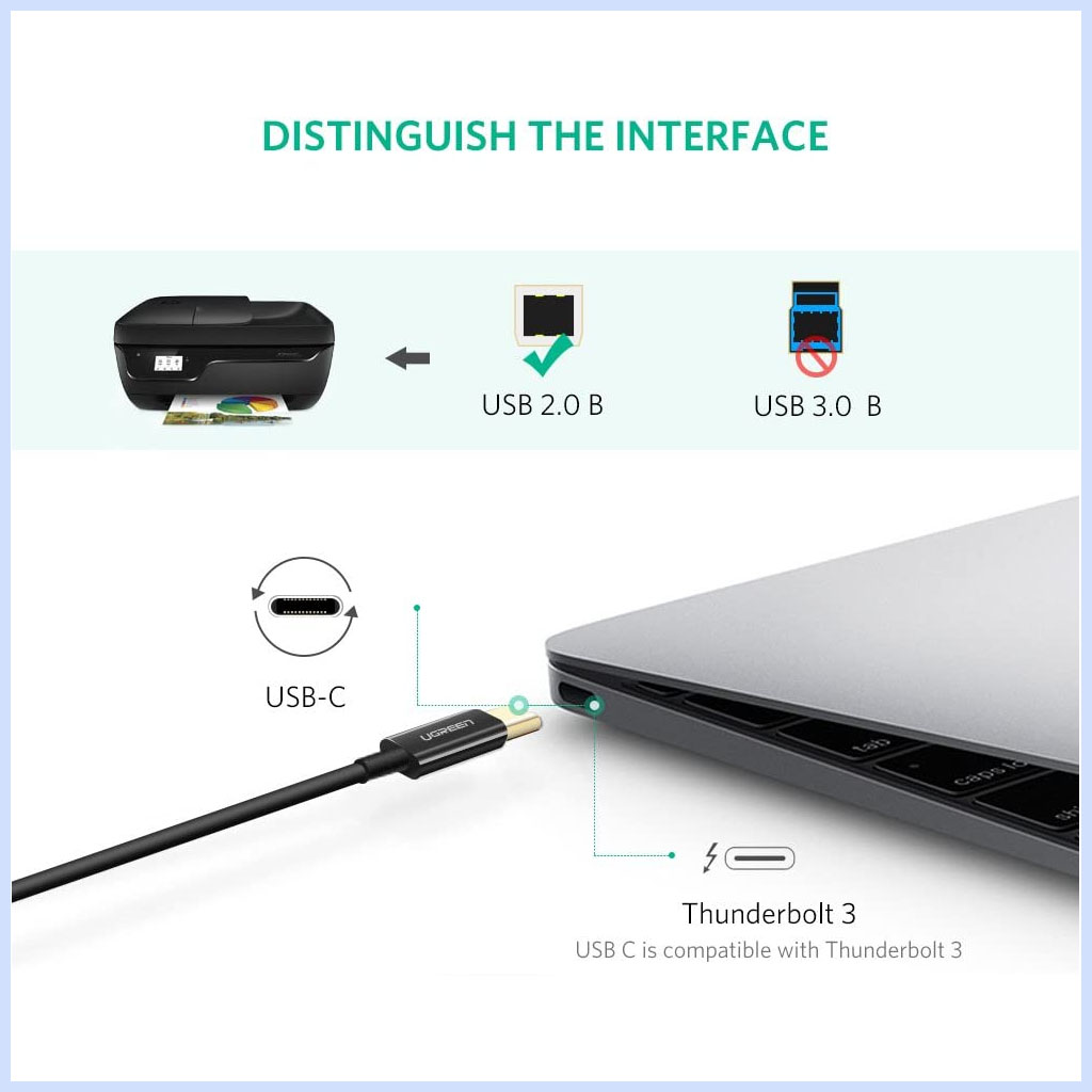UGreen USB-C to USB 2.0 Print Cable 2M (50446)