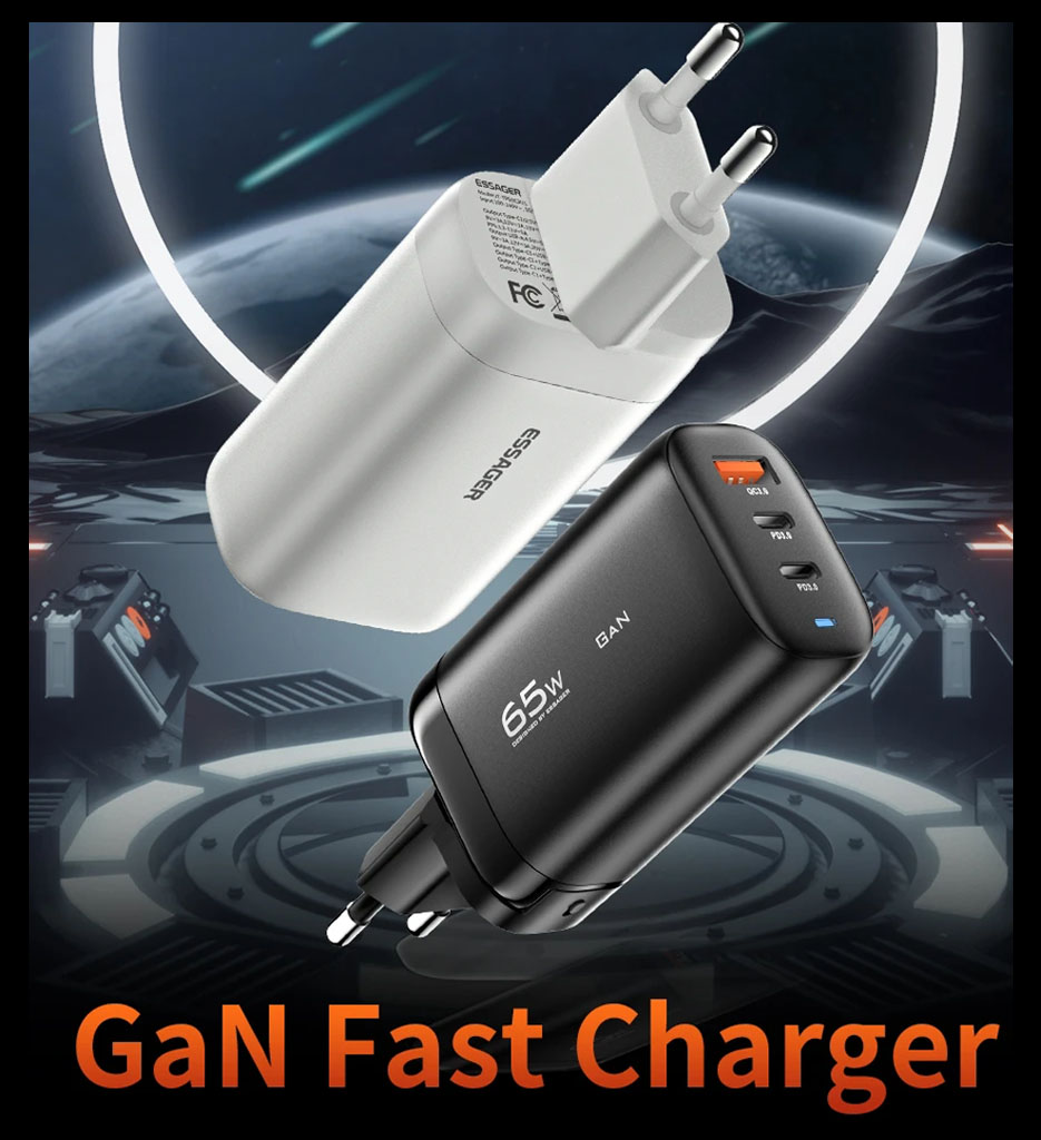 ESSAGER 65W GaN Traveling Charger 2 (USB + Type-C) Shining