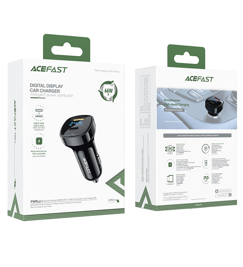 Acefast B4 Digital Display 66W Dual Port Car Charger