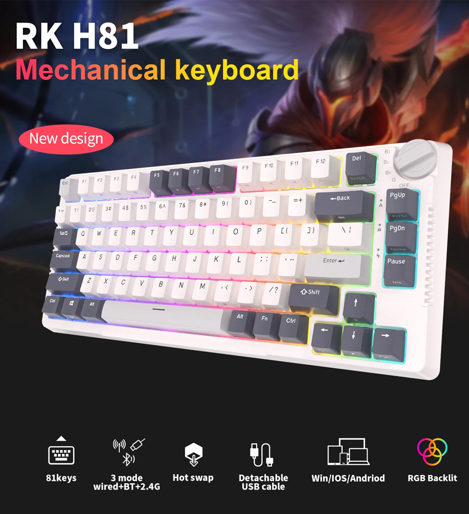 Royal Kludge RK-H81 Tri-Modes Mechanical Keyboard (Brown Switch)