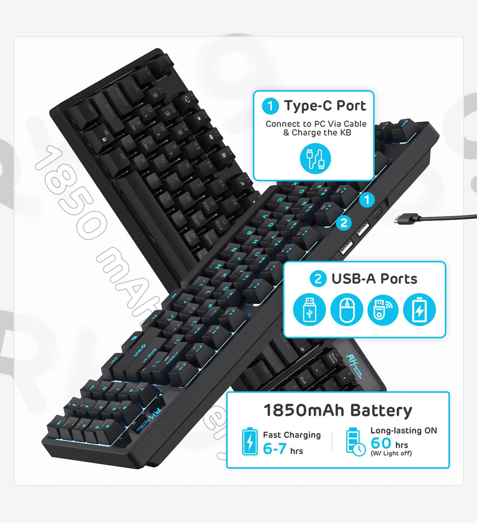 Royal Kludge RK89 Tri-Modes Mechanical Keyboard (Red Switch)