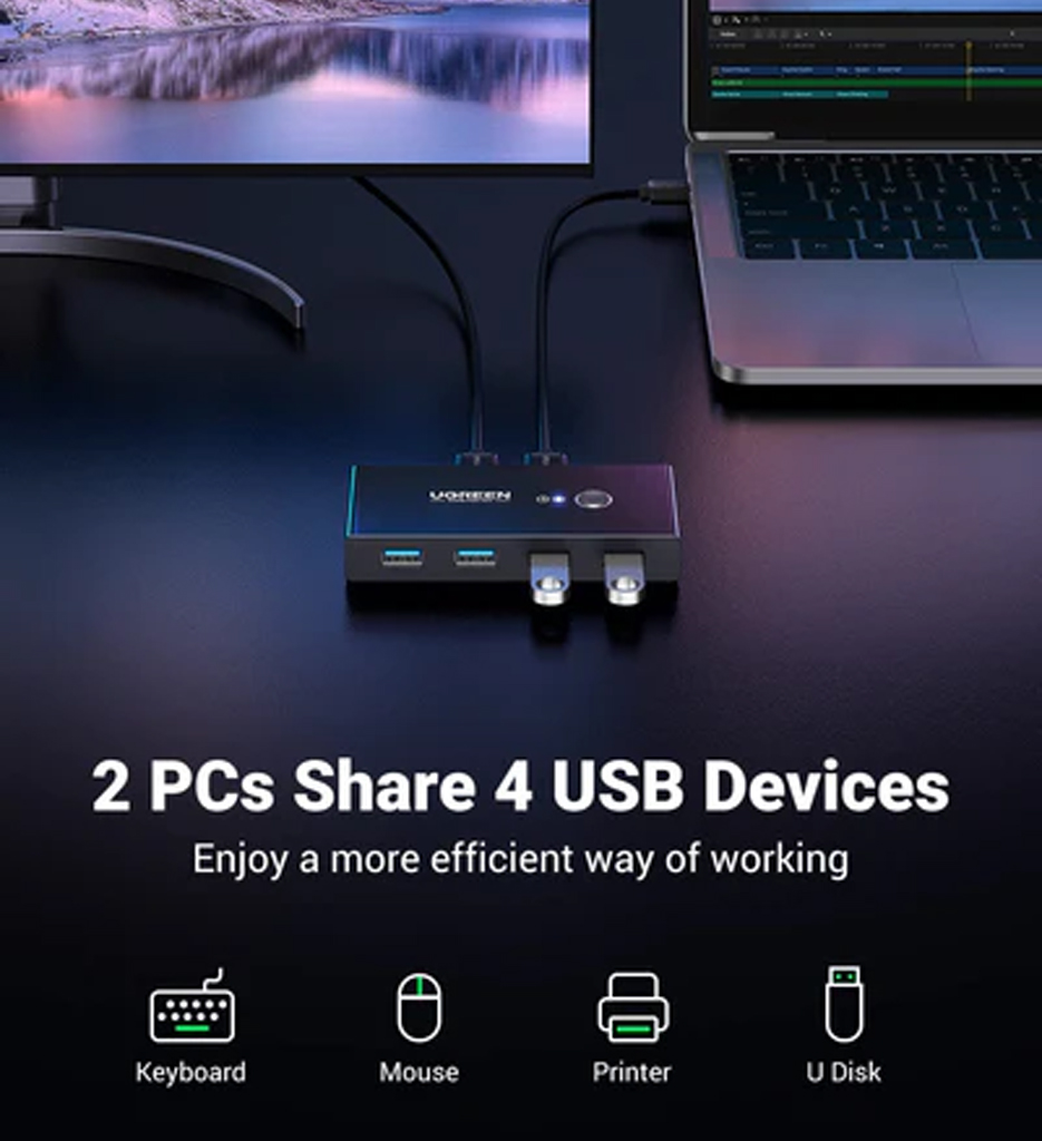 UGreen 2 in 4 Out USB 3.0 Sharing Switch Box (30768)