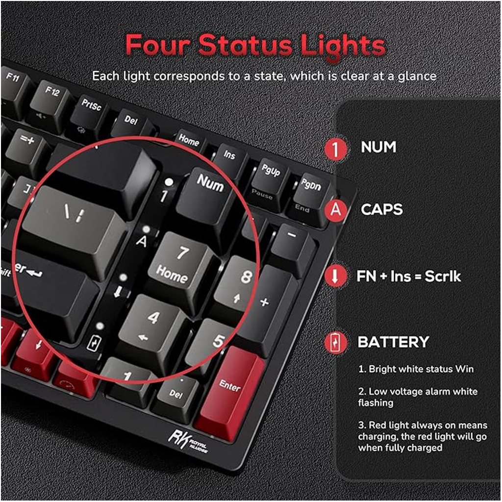 Royal Kludge RK98 Tri-Modes Mechanical Keyboard (Red Switch)